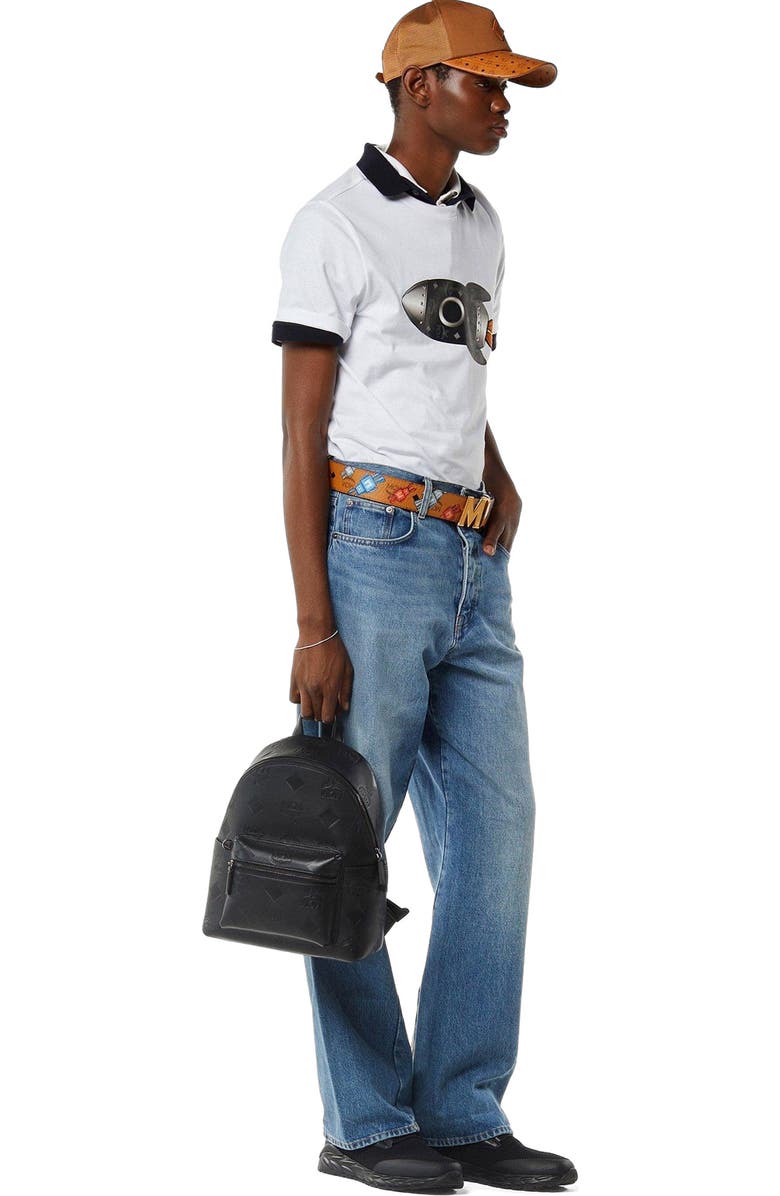 MCM Small Stark Backpack in Maxi Monogram Leather, Main, color, Black