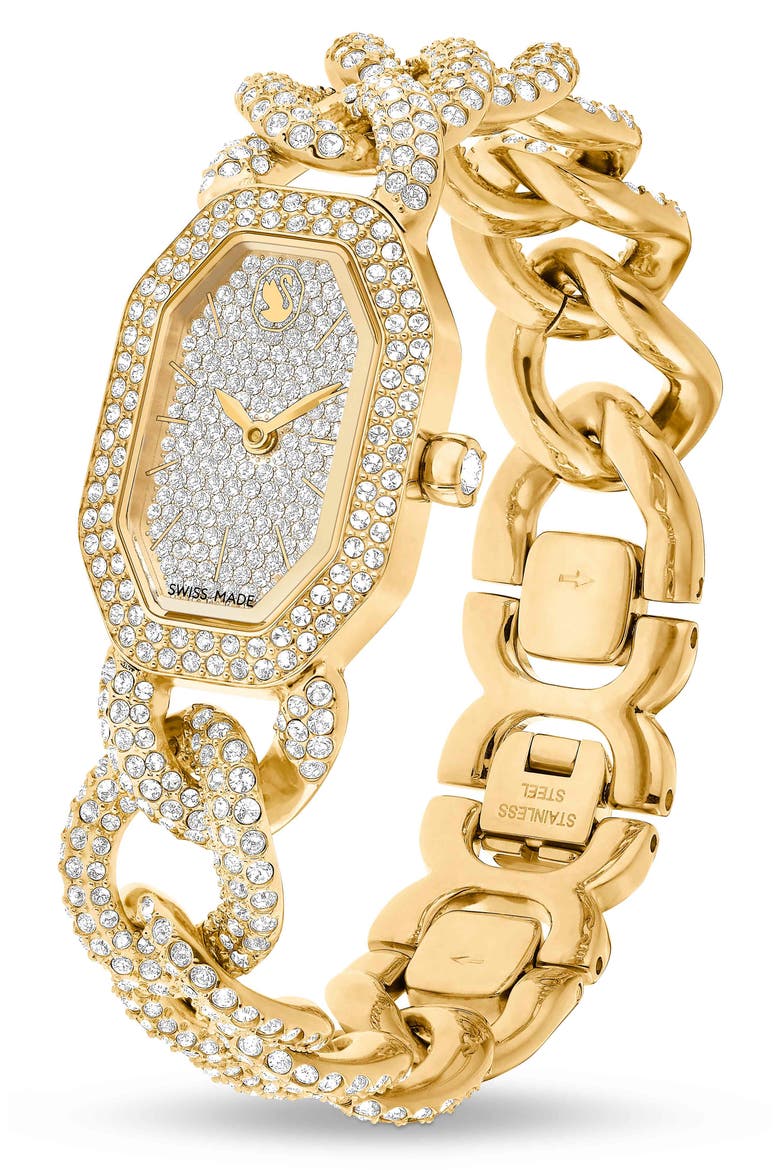 Dextera Crystal Gourmette Chain Watch, Alternate, color, GOLD TONE