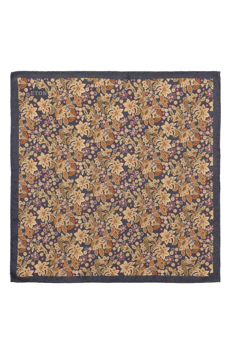 Eton Floral Silk Pocket Square, Alternate, color, Navy