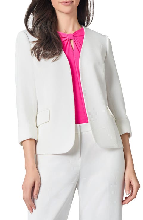 Rolled Cuff Sleeves Cardigan-Style Stretch Crepe Blazer