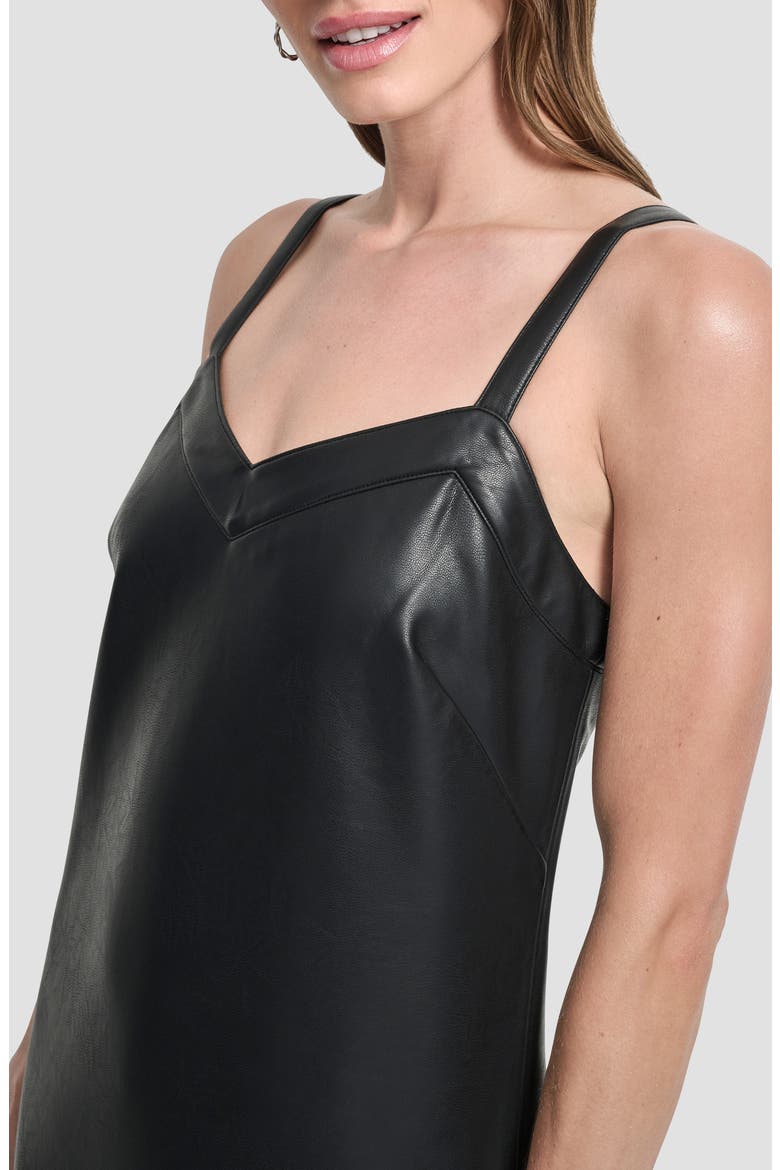 Sleeveless V-Neck Faux Leather Shift Dress, Alternate, color, BLACK