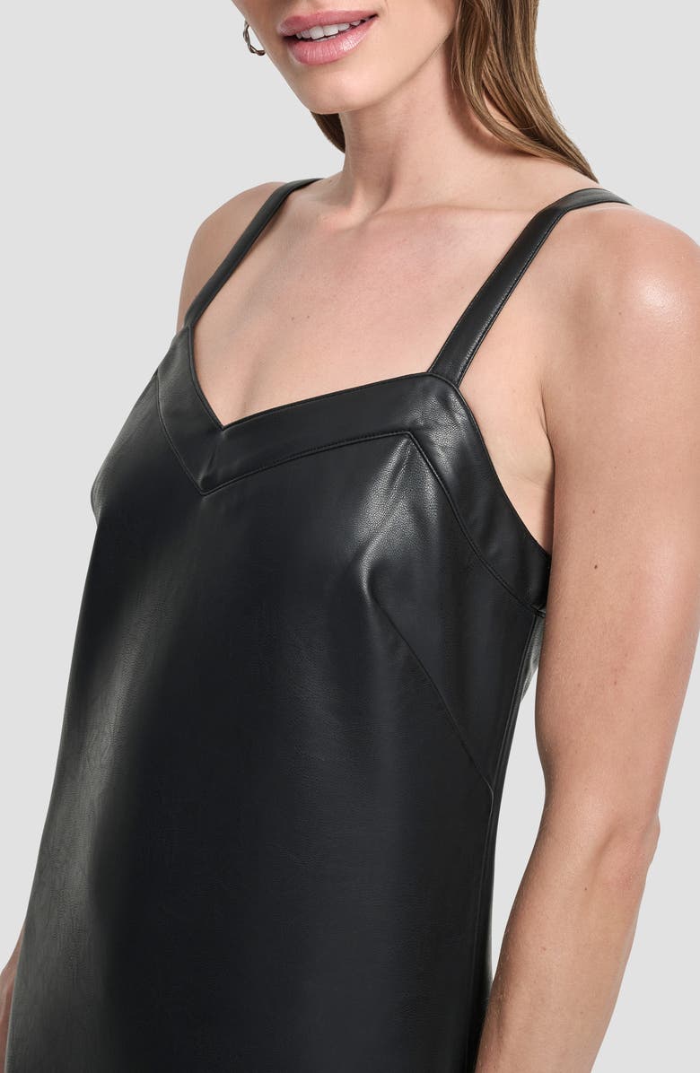 DKNY Sleeveless V-Neck Faux Leather Shift Dress, Alternate, color, Black