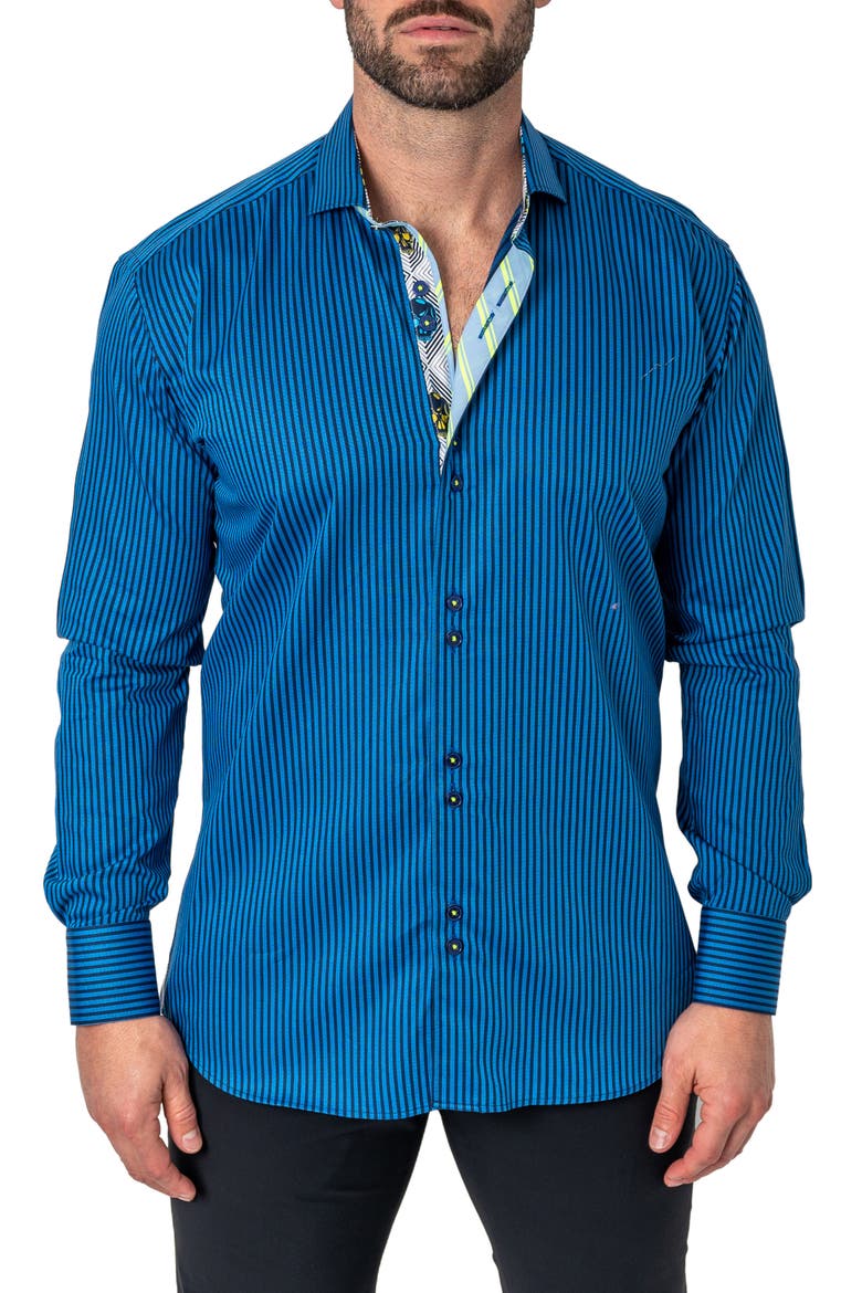 Einstein Diamonds & Stripes Contemporary Fit Button-Up Shirt, Main, color, BLUE