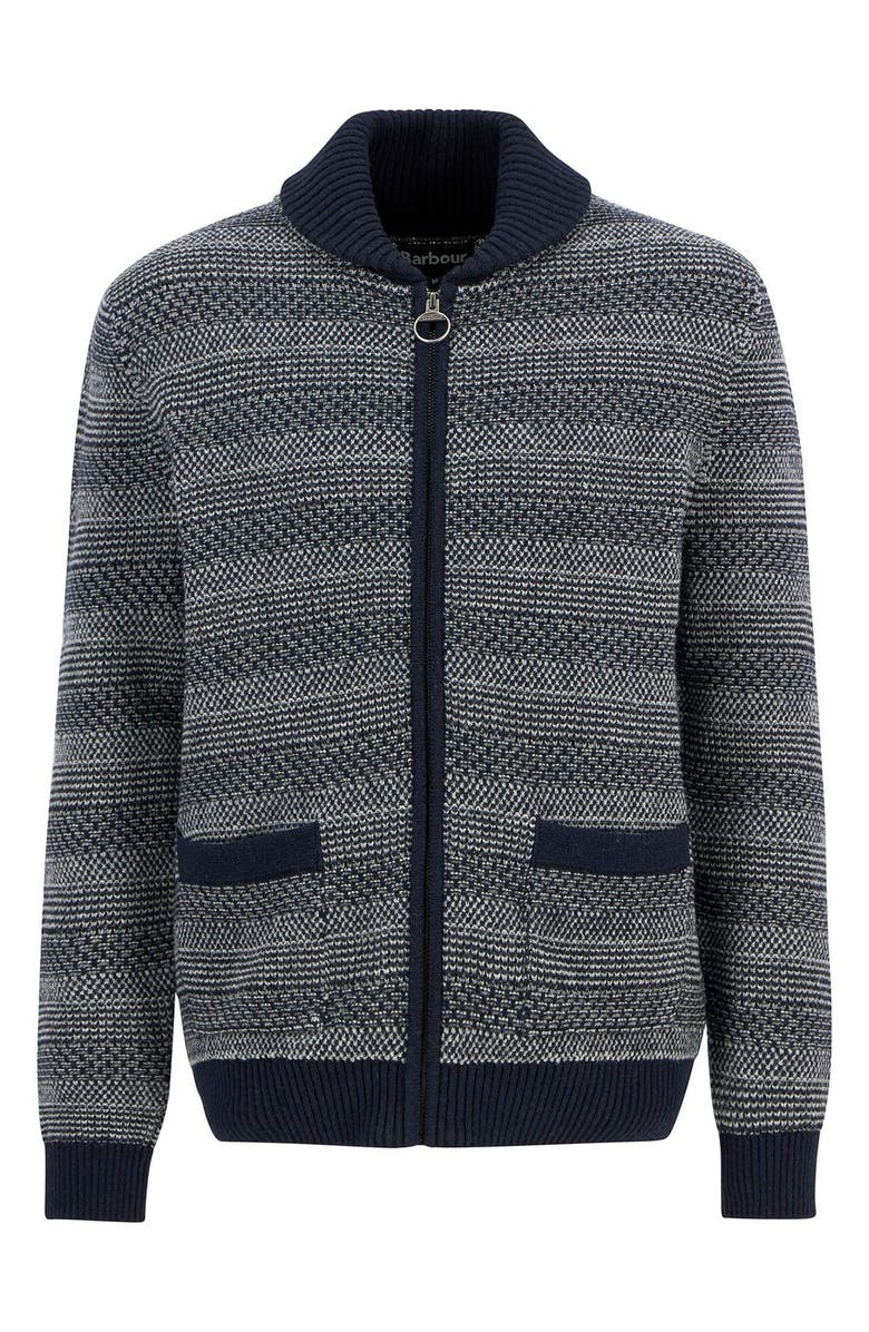 Barbour Helmsley Stripe Wool Zip Cardigan, Alternate, color, Navy