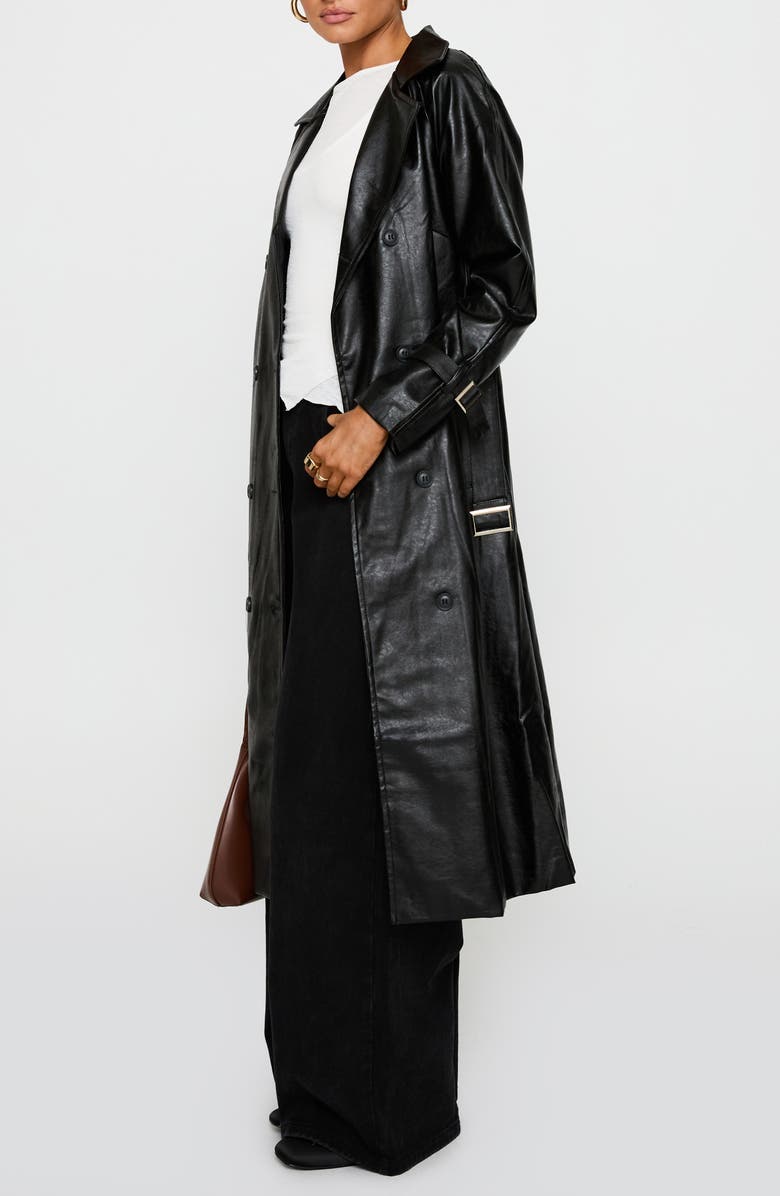 Princess Polly Montanna Double Breasted Belted Faux Leather Trench Coat, Alternate, color,