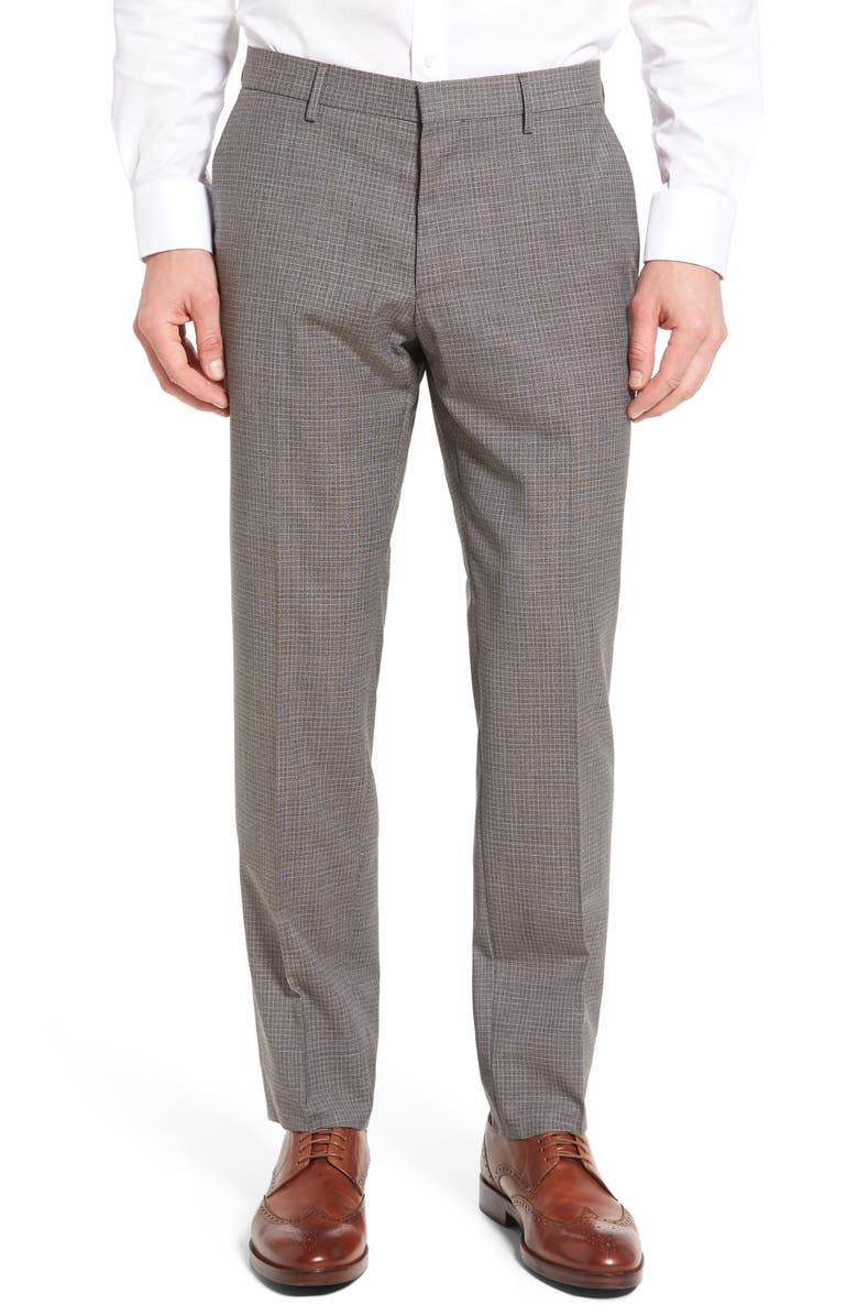 BOSS Genesis Flat Front Check Wool Trousers, Main, color, 