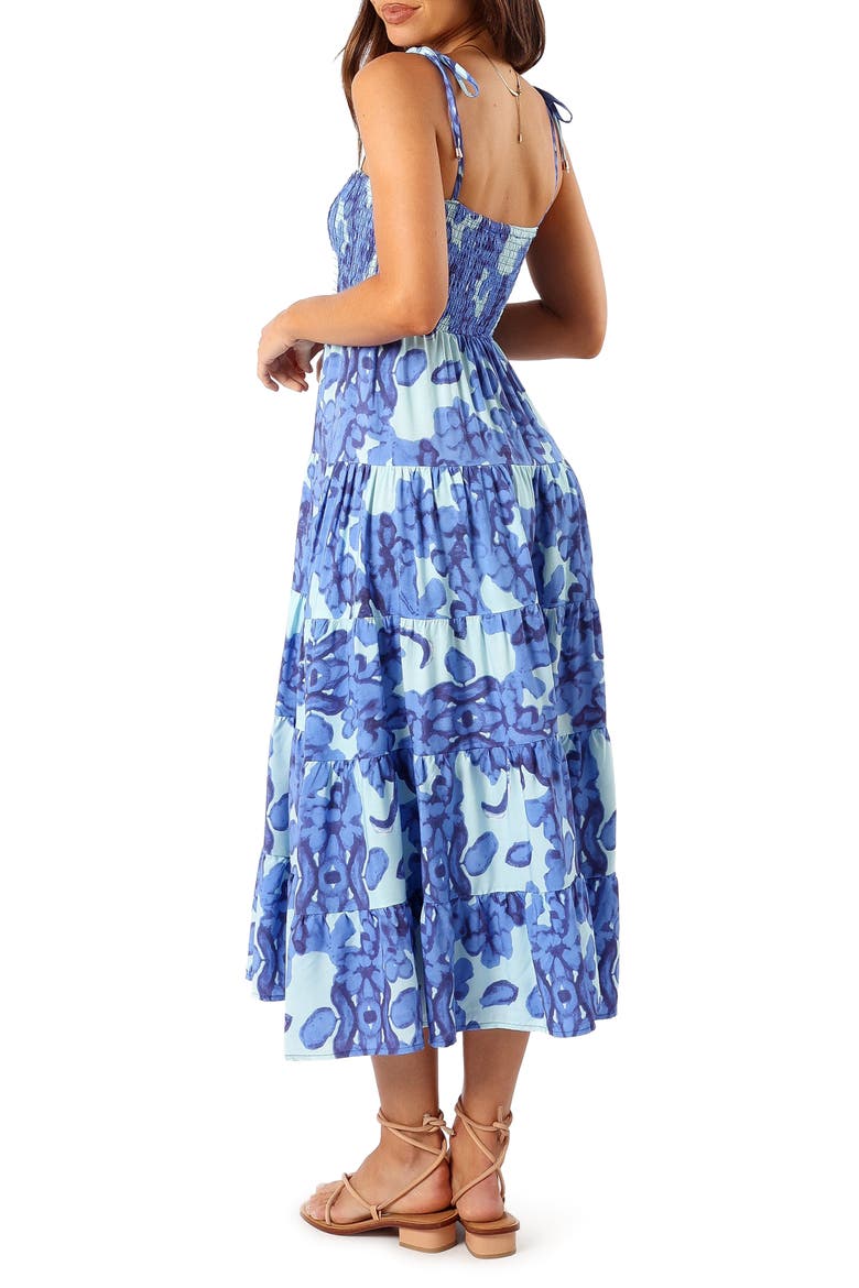 Amarie Floral Tie Strap Smocked Midi Sundress, Alternate, color, BLUE