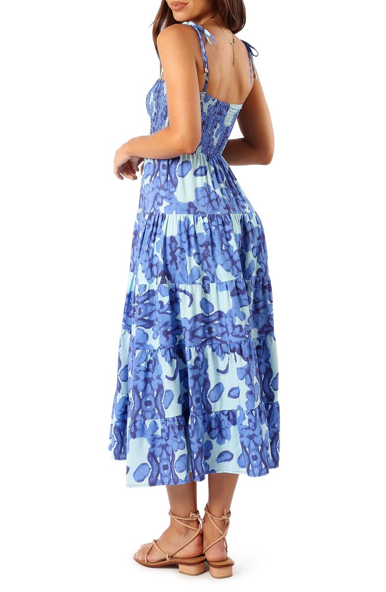 Petal & Pup Amarie Floral Tie Strap Smocked Midi Sundress, Alternate, color, Blue