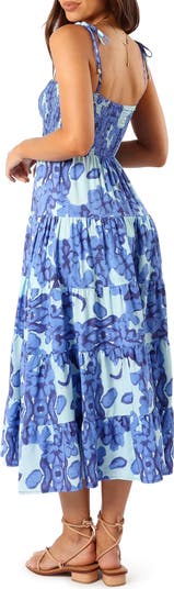 Amarie Floral Tie Strap Smocked Midi Sundress