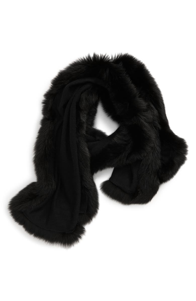 Max Mara Aria Cashmere Scarf with Genuine Fox Fur Trim, Main, color, 