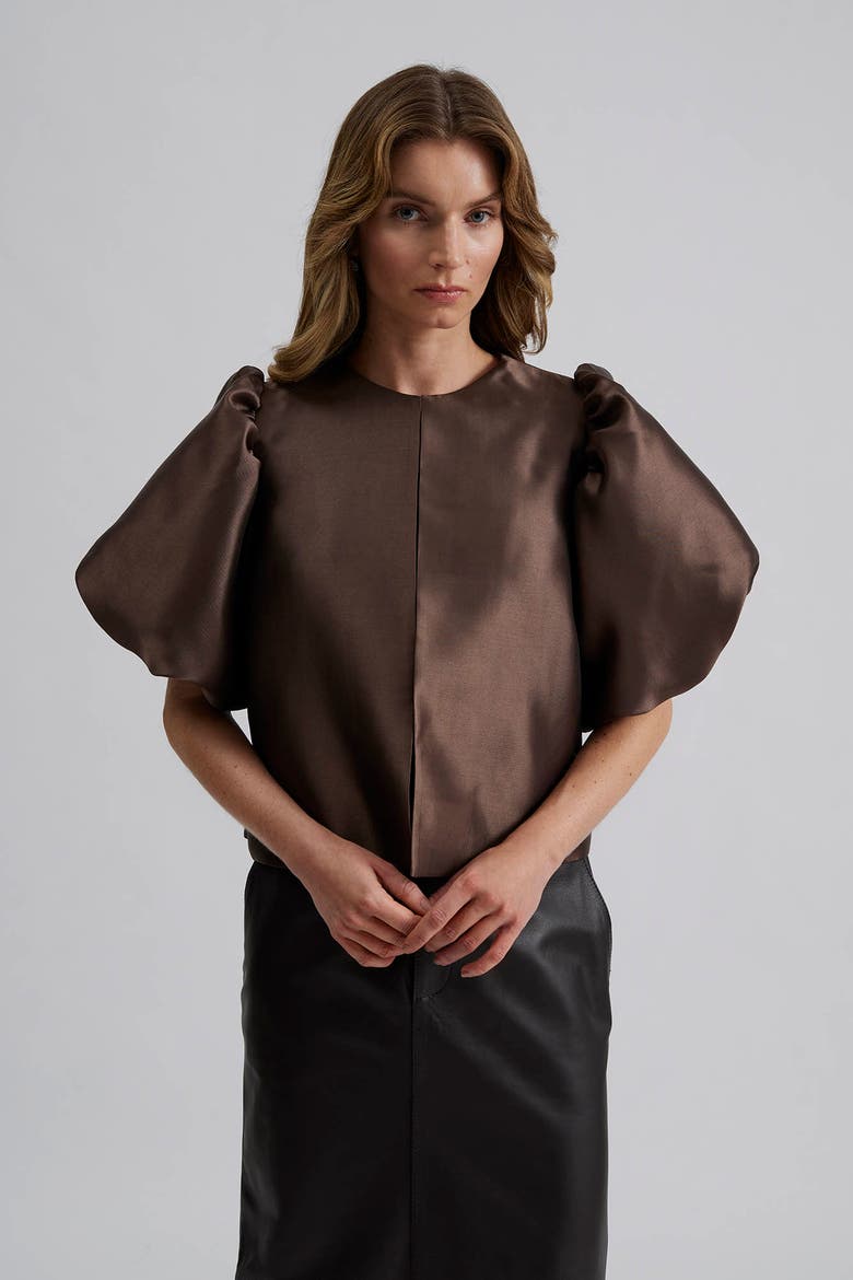 Cleo Pouf Balloon Sleeve Blouse, Main, color, Chocolate