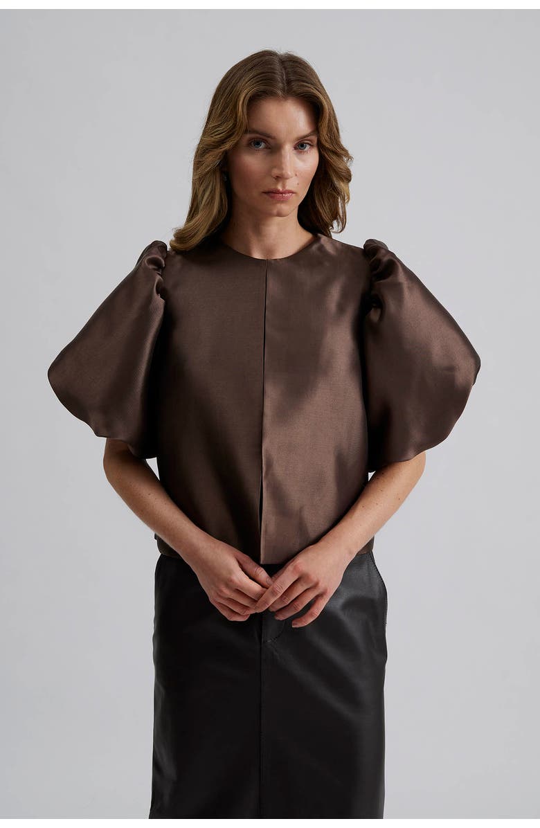 Malina Cleo Pouf Balloon Sleeve Blouse, Main, color, Chocolate