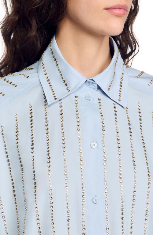 Sandro Paradise Embellished Button-front Shirt In Sky Blue