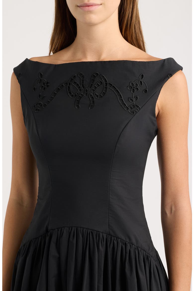 Lauren Embroidered Cotton Blend Midi Cocktail Dress, Alternate, color, BLACK