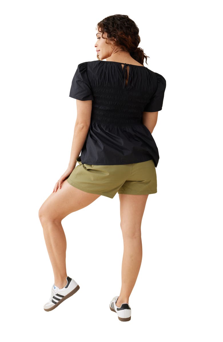 Ingrid & Isabel Short Sleeve Smocked Maternity and Nursing Top, Alternate, color, Black