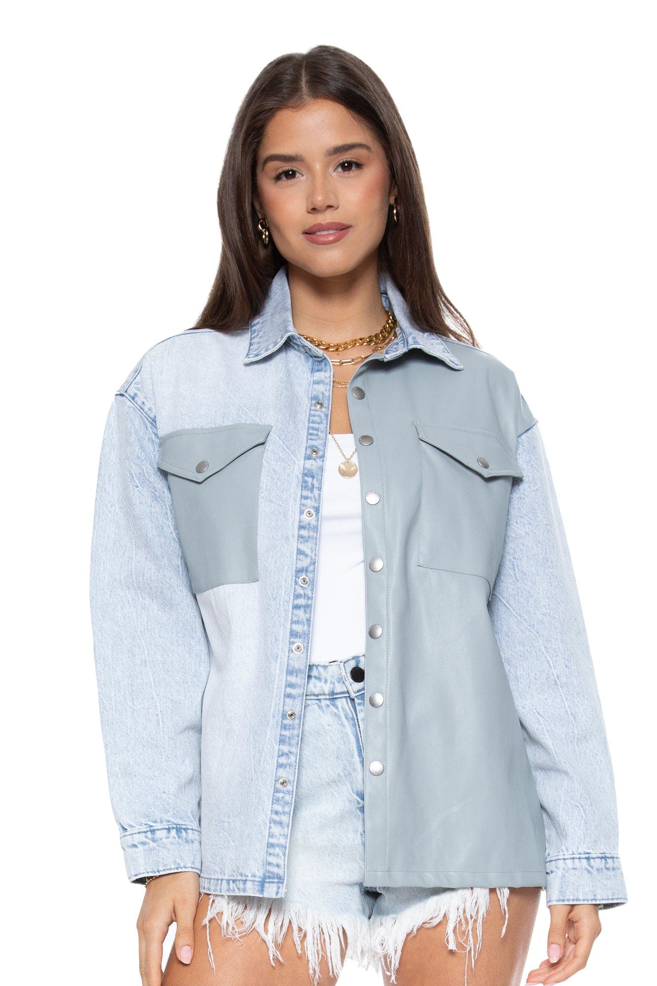 Denim Mix UNreal Leather Shacket - image 3