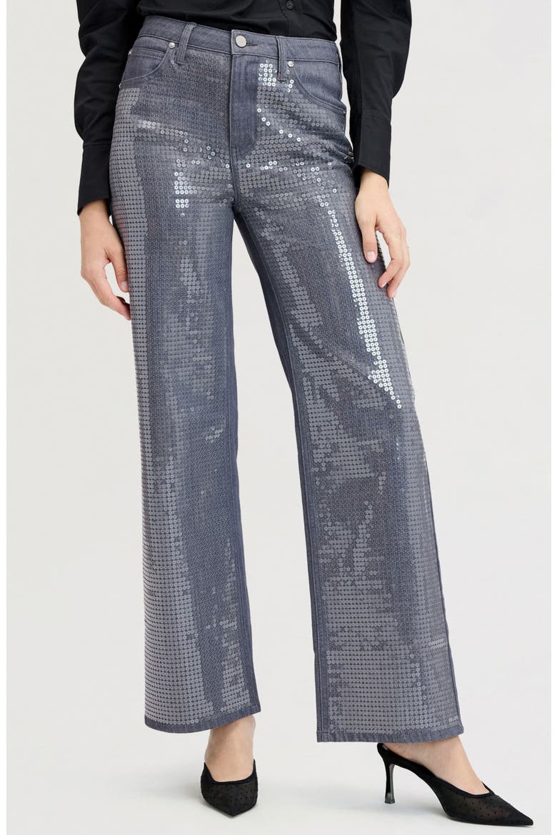 Sequin High Waist Wide Leg Jeans, Main, color, SHADOW WASH