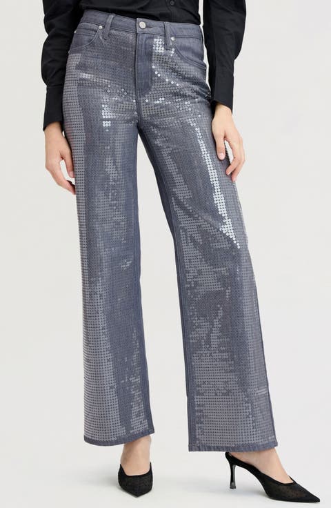 Sequin High Waist Wide Leg Jeans