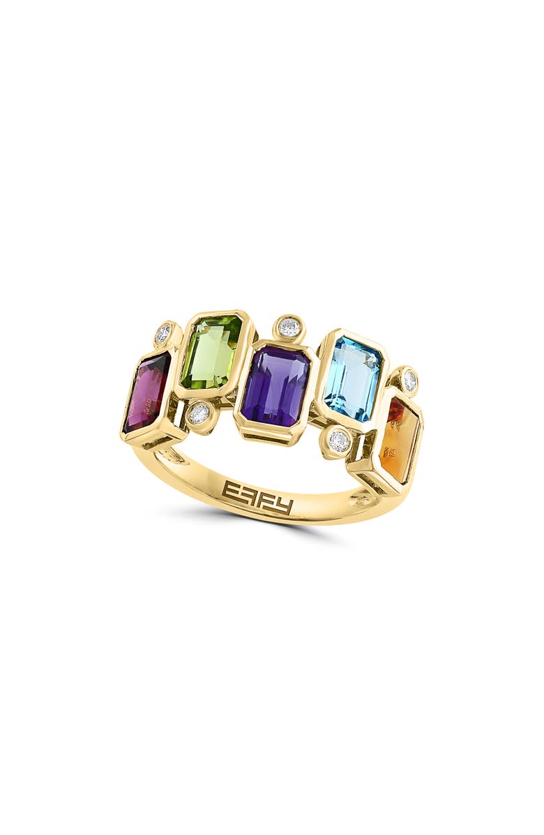 EFFY 14K Yellow Gold Amethyst, Blue Topaz, Citrine, Rhodolite, Peridot & Diamond Ring - 0.07ct., Main, color, 