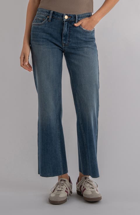 KUT from the Kloth Kelsey Fab Ab Raw Hem Ankle Flare Jeans (Command) (Petite)