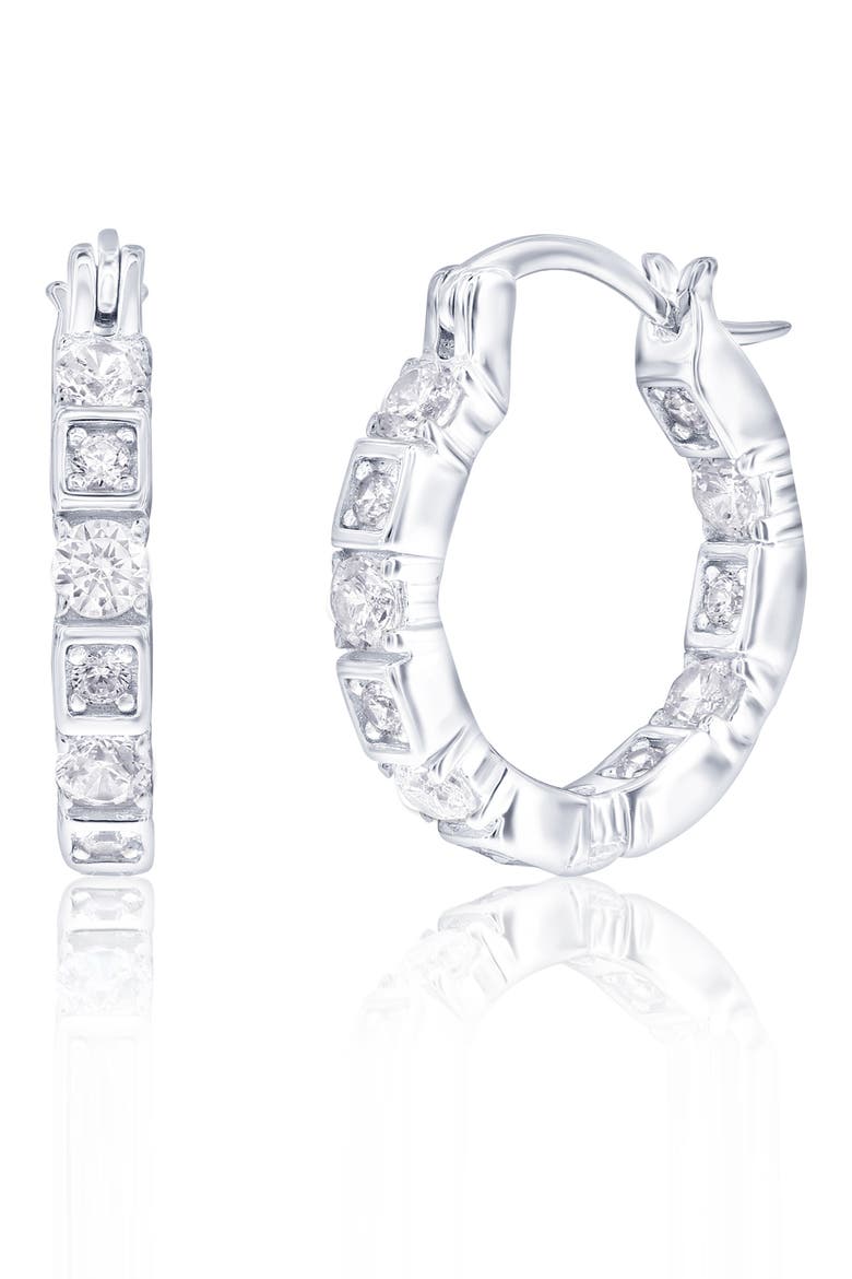 Cubic Zirconia Square Hoop Earrings, Main, color, SILVER