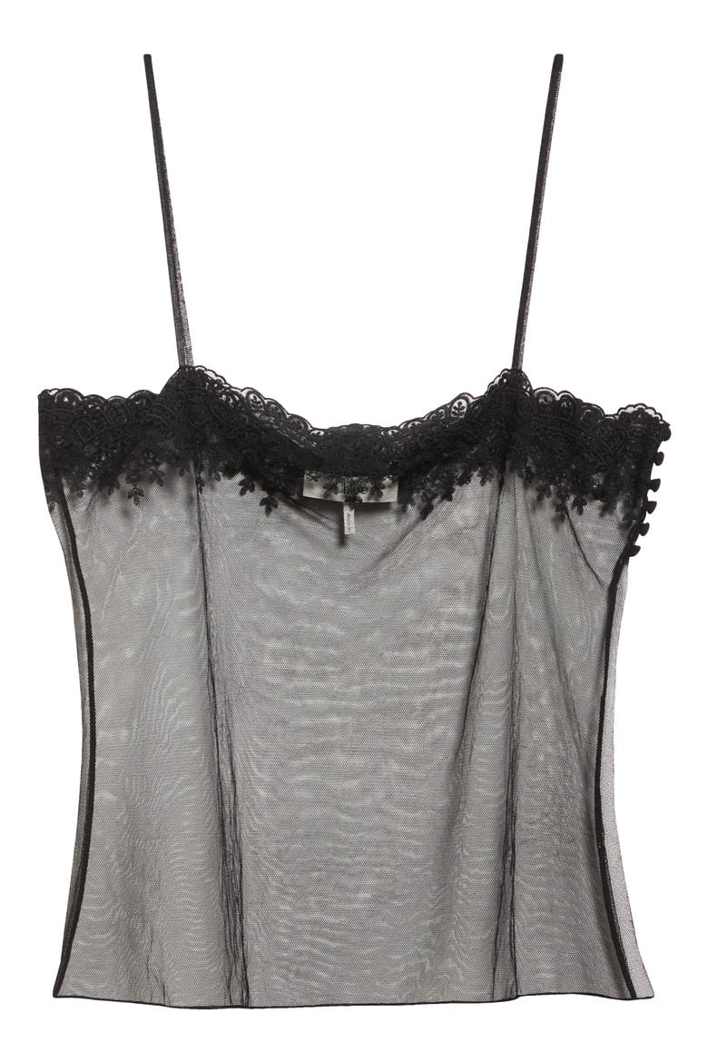 Lace Trim Sheer Fitted Tank, Alternate, color, BLACK
