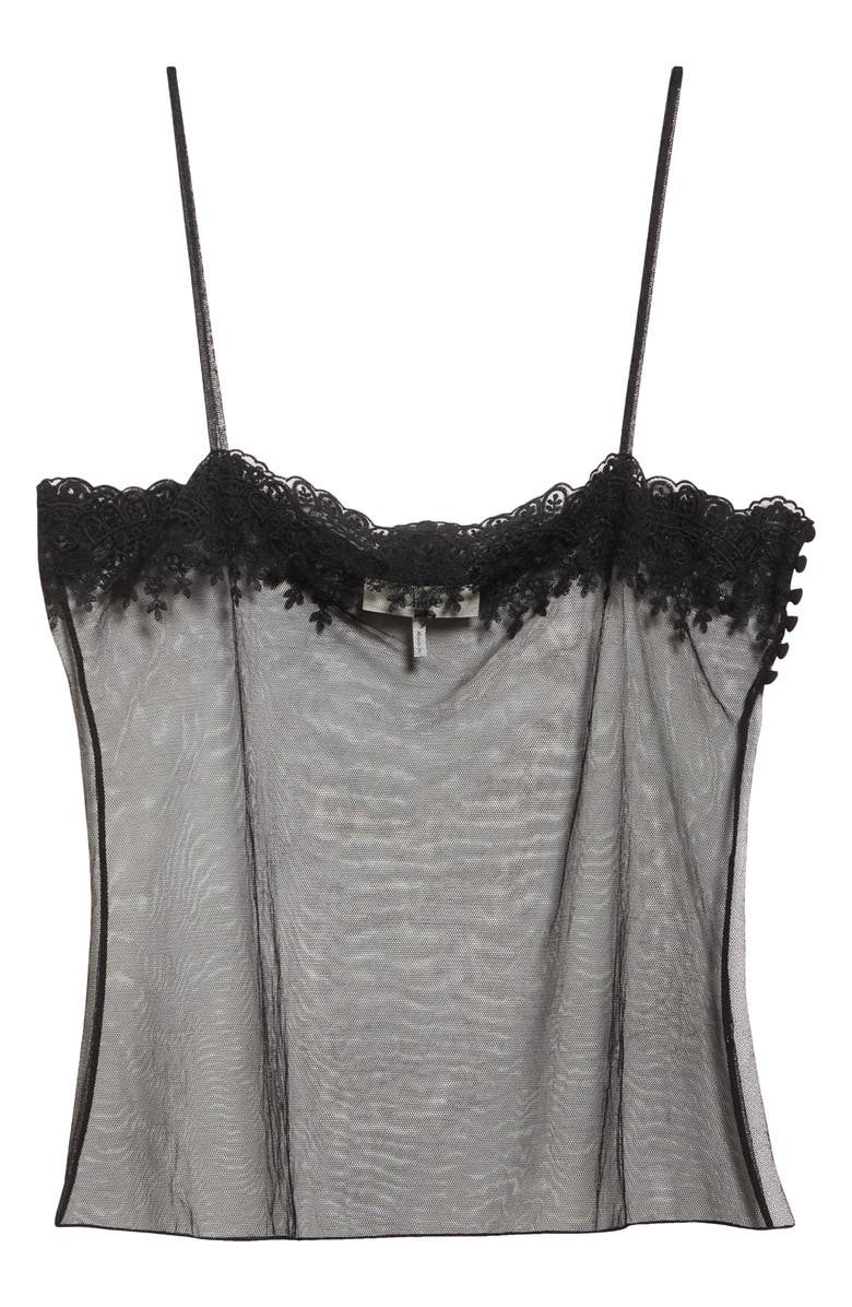 Chloé Lace Trim Sheer Fitted Tank, Alternate, color, Black