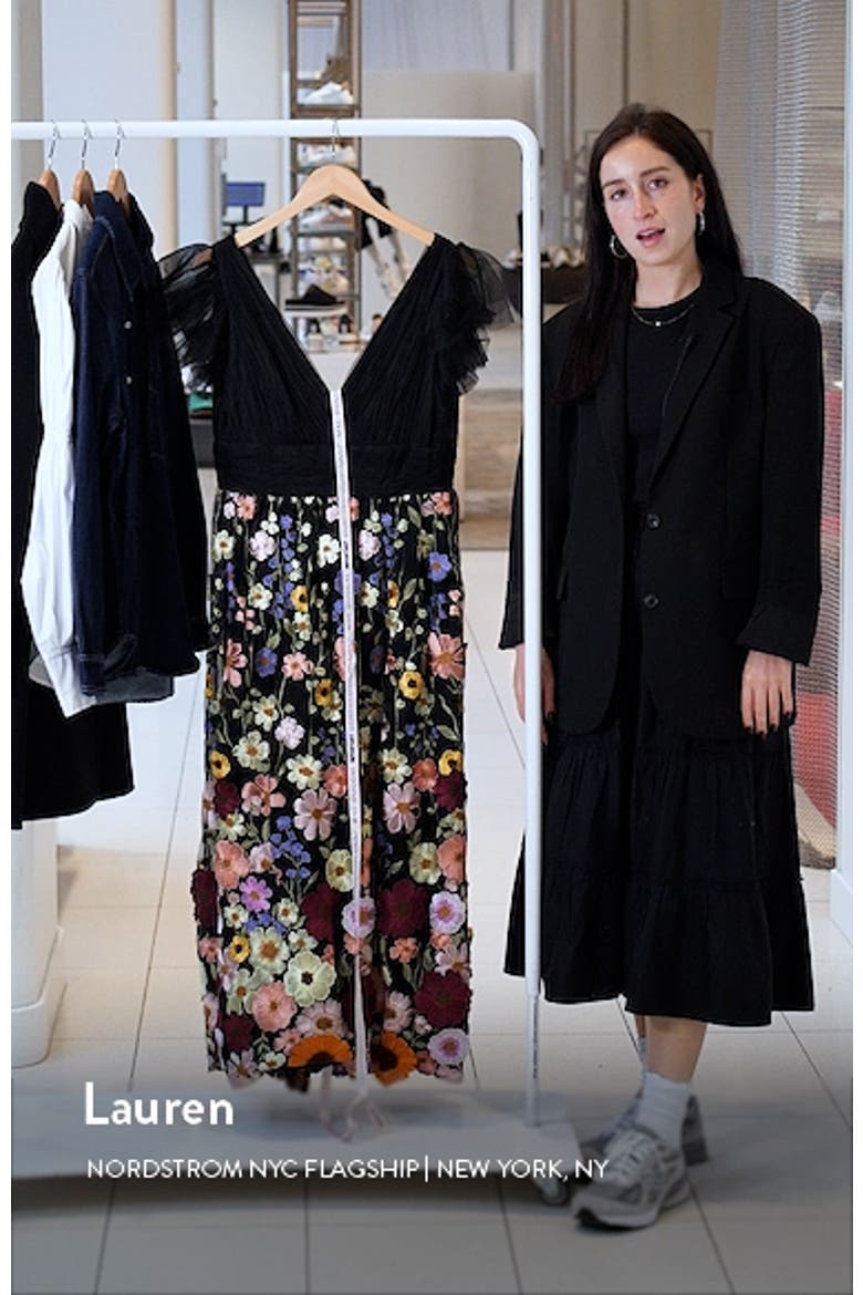 Embroidered Ruched Flutter Sleeve A Line Dress video