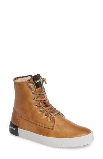Blackstone Ql41 High Top Sneaker With Genuine Shearling Lining In Rust Leather