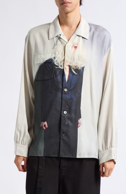 Graphic Print Long Sleeve Camp Shirt