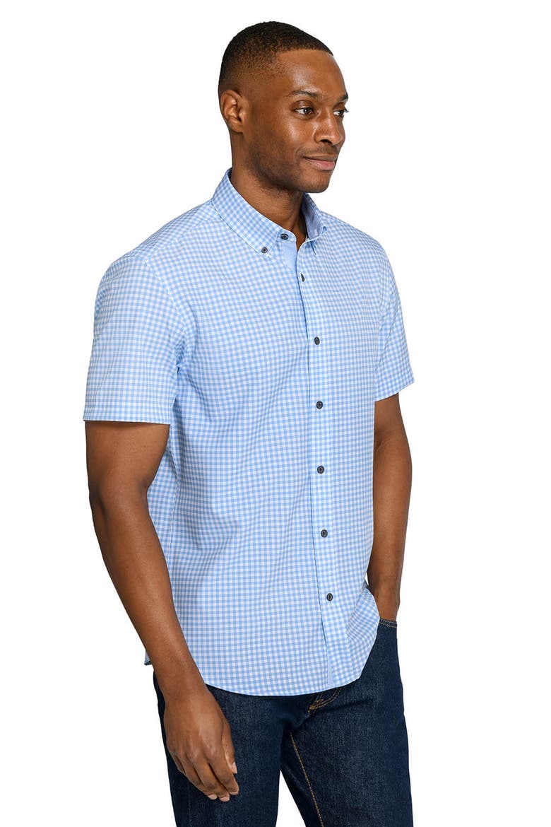 Slim Fit Gingham Woven Short Sleeve Basic Shirt, Alternate, color, FRENCH BLUE