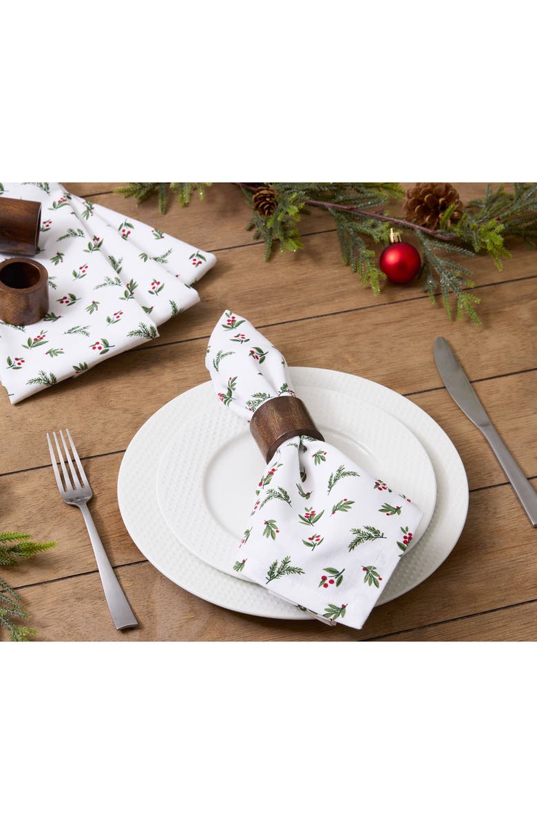 Design Imports Holiday Berry 4-Piece Napkin Set, Alternate, color, Holiday Berry Sprig