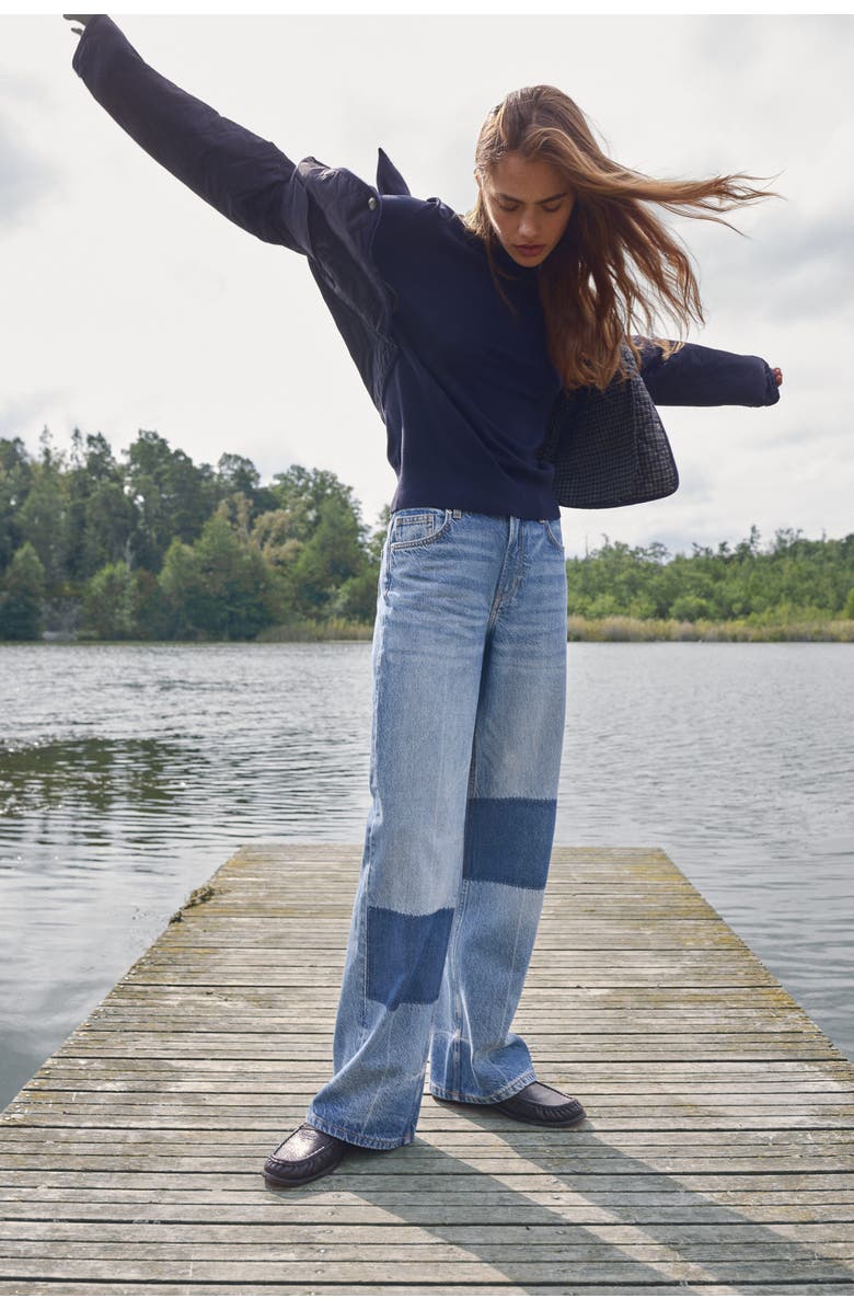 H&M Wide Ultra High Jeans, Main, color, Denim Blue/Color Block