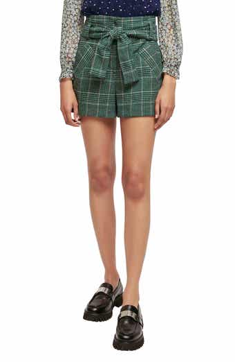 maje Itrito Belted Plaid Shorts