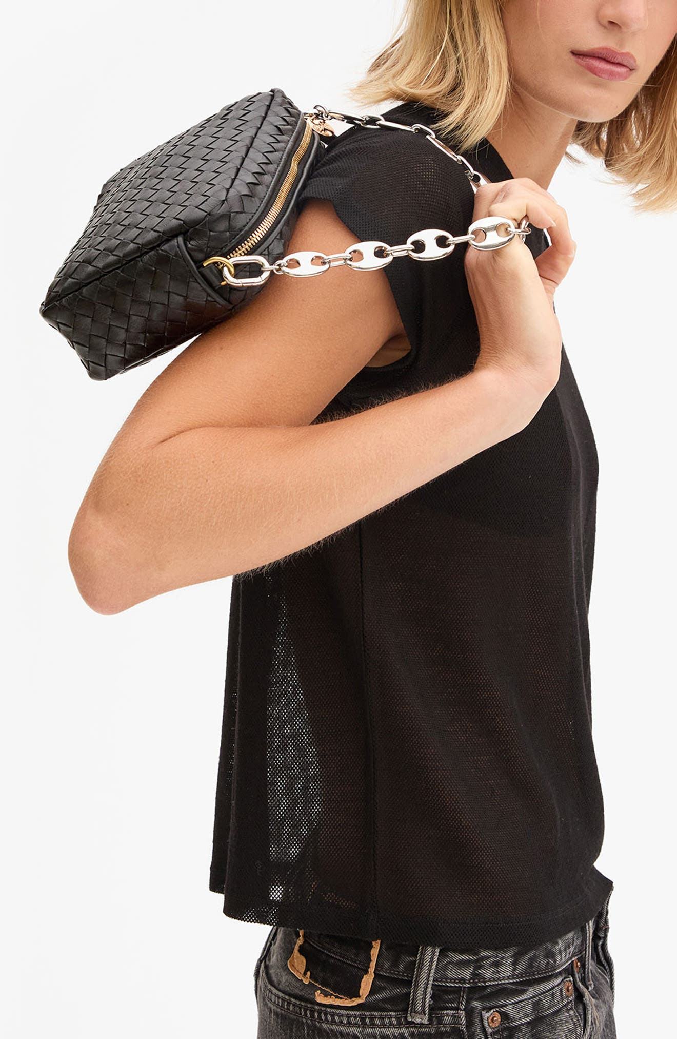 Clare V. Shortie Mariner Chain Strap, Alternate, color, Silver