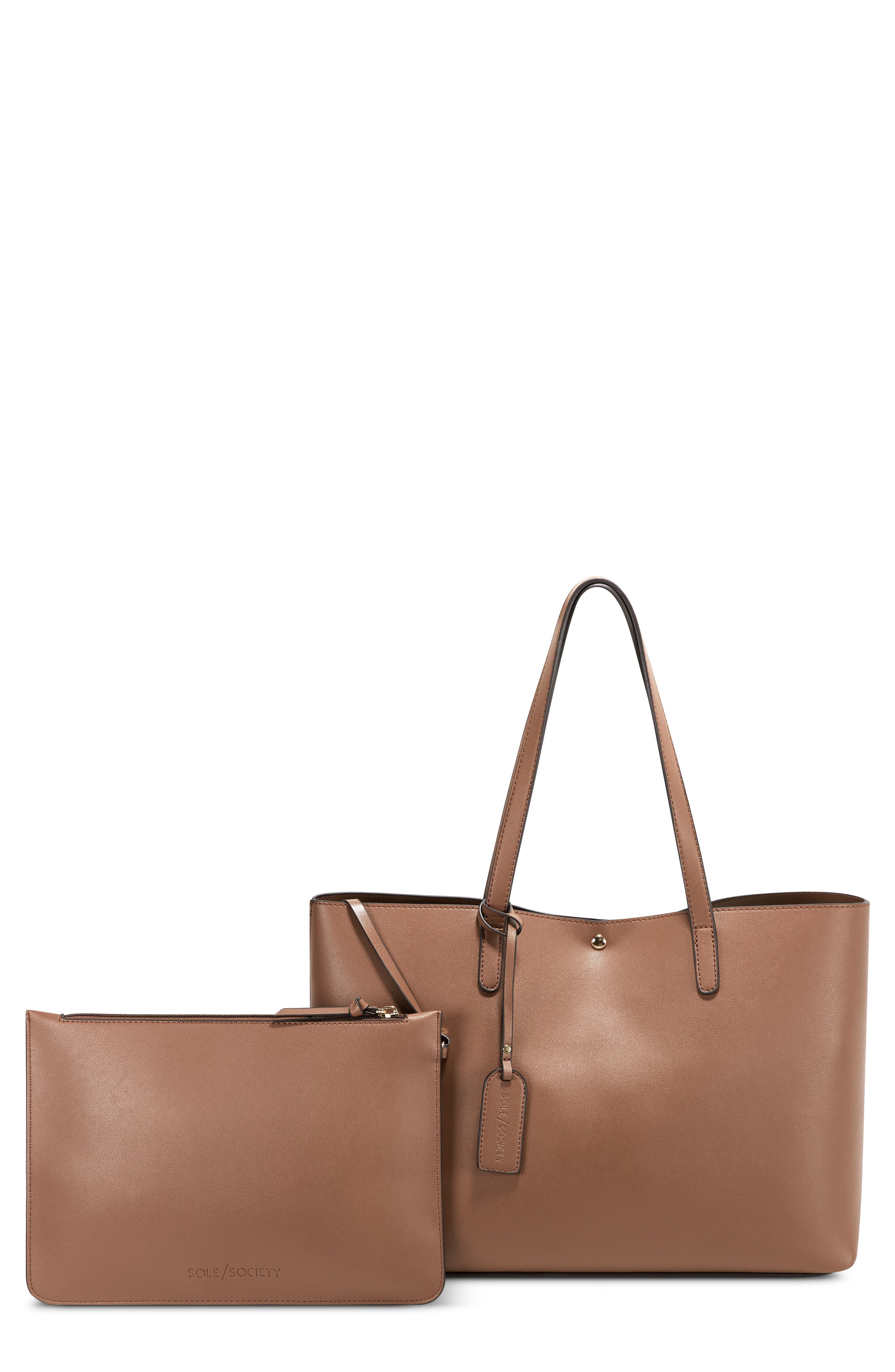 Zeda Faux Leather Tote, Main, color, COGNAC