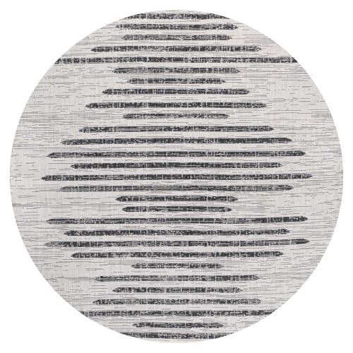 Jonathan Y Zolak Berber Stripe Geometric Indoor/outdoor Round Area Rug In Ivory/black