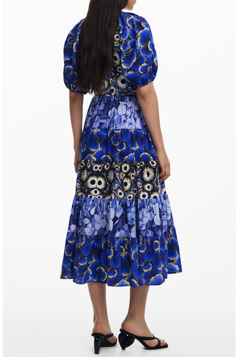 Mixed Print Tiered Midi Dress, Alternate, color, NAVY BLUE