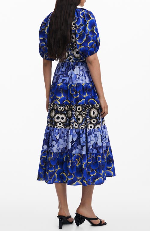 Desigual Mixed Print Tiered Midi Dress In Navy Blue