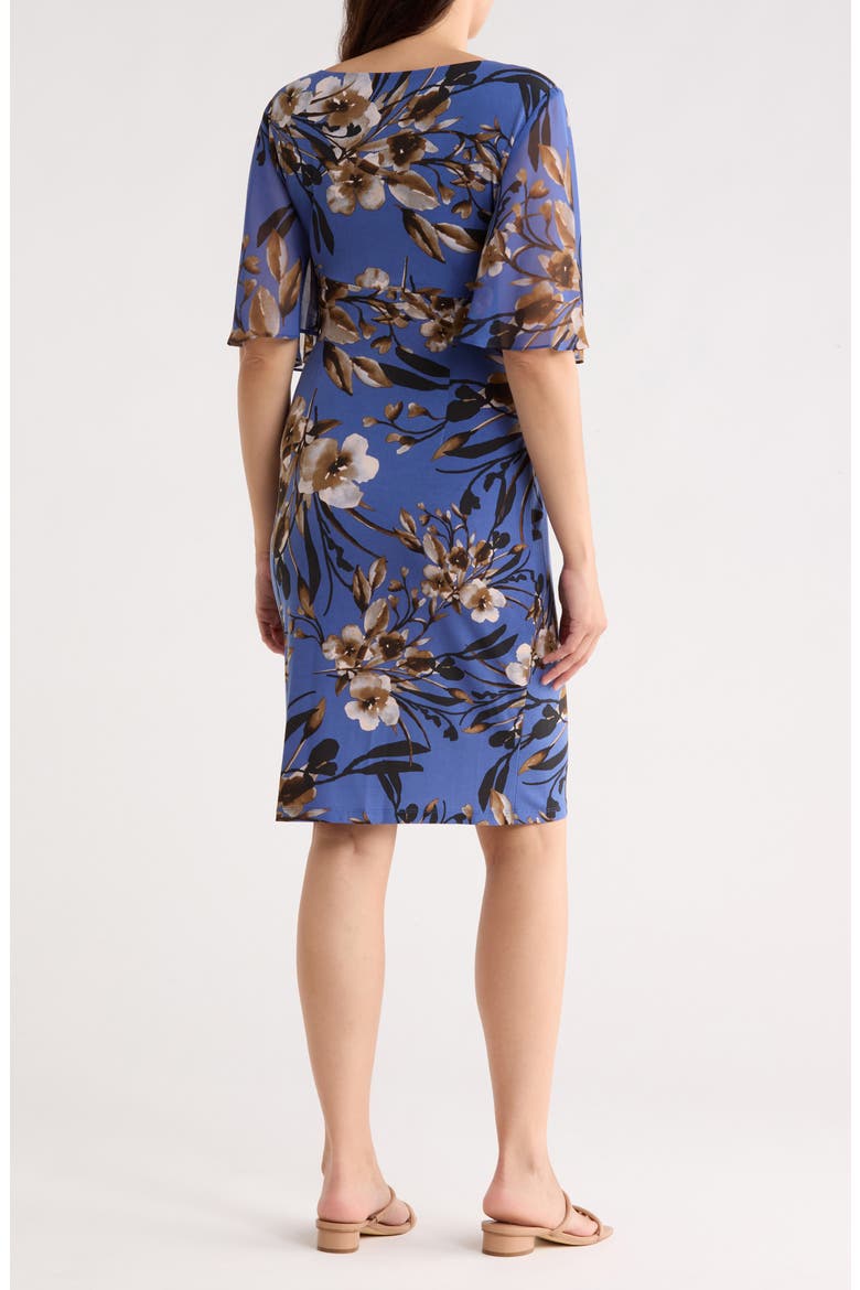 Floral Side Ruched Faux Wrap Dress, Alternate, color, CADET