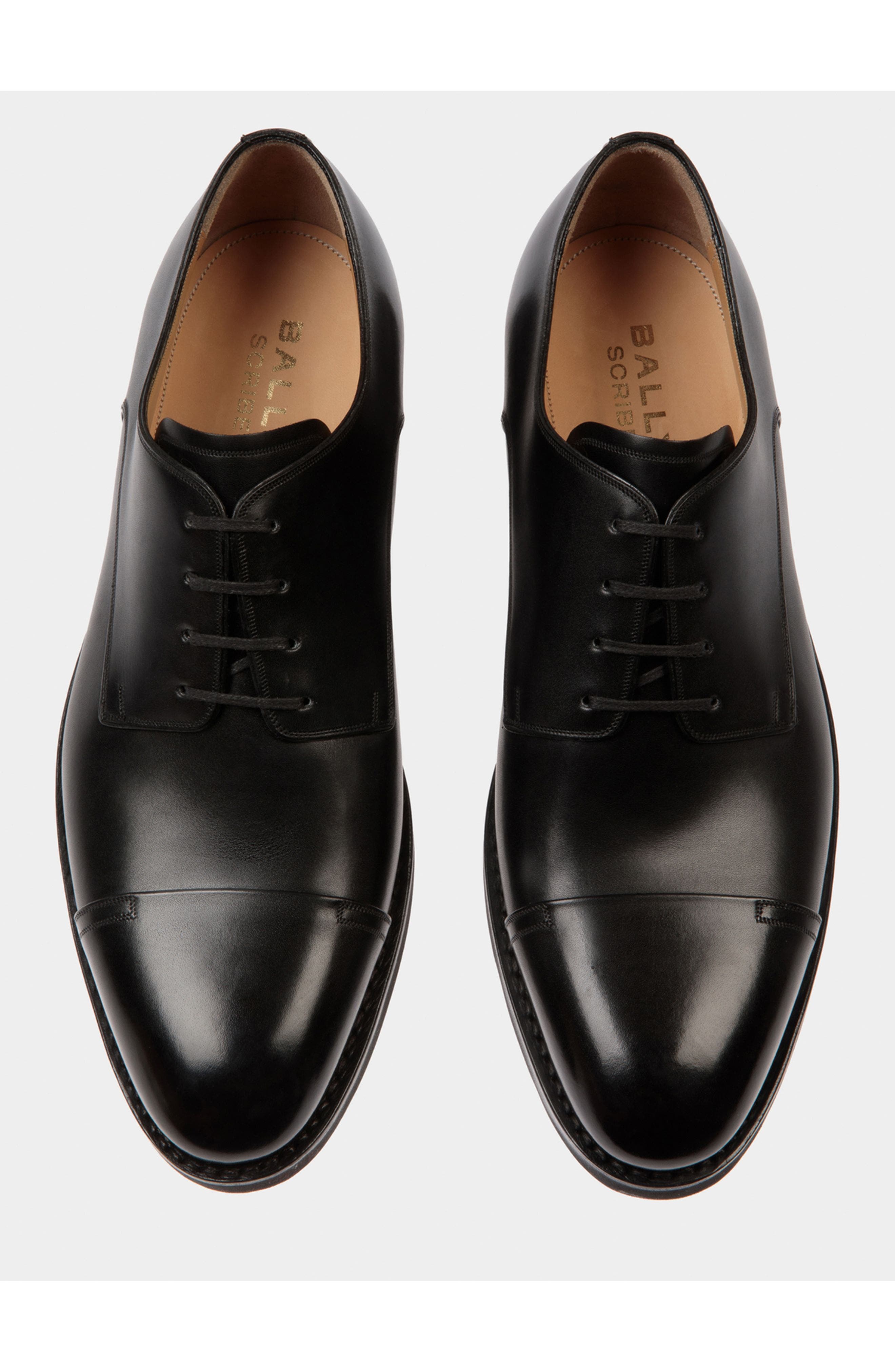 Bally Scribe Un Derby In Plain Calf Leather, Alternate, color, Black