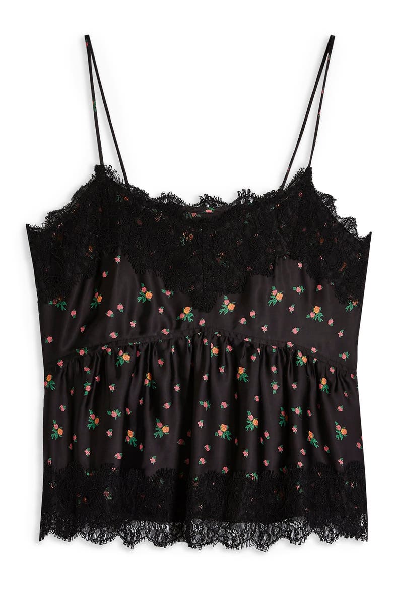 Ditsy Lace Trim Camisole, Alternate, color, BLACK MULTI