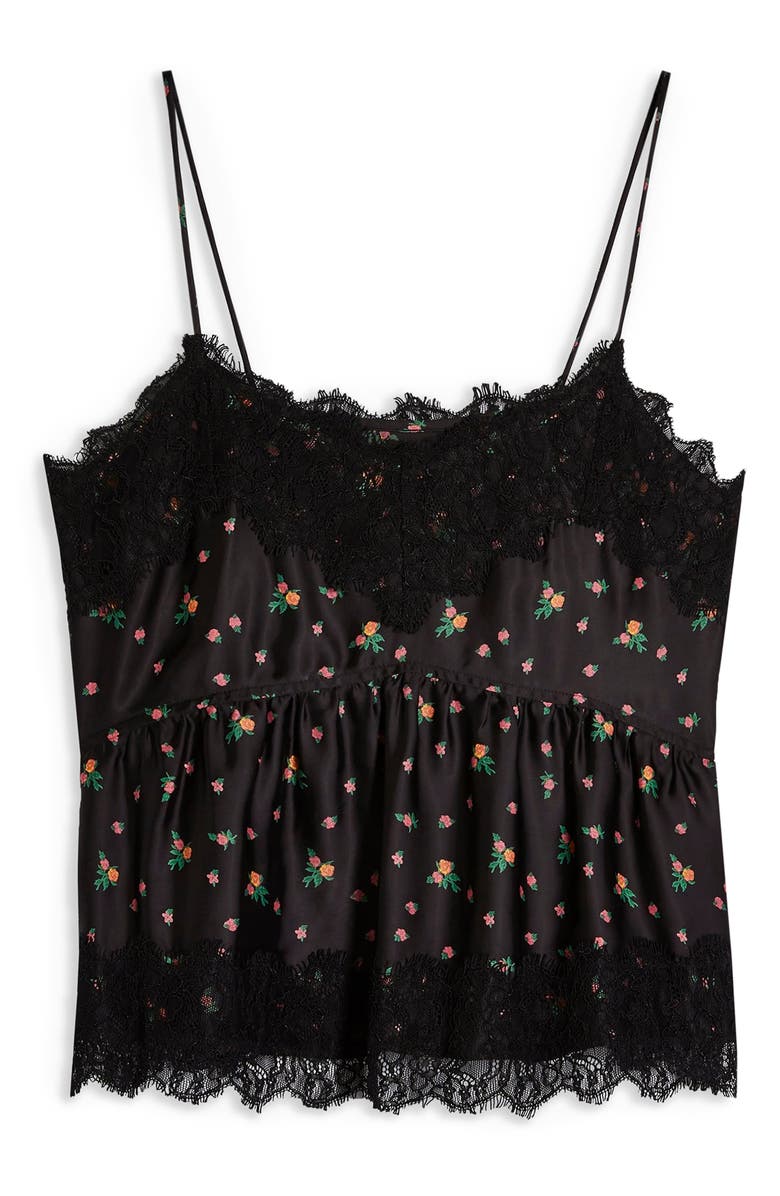 Topshop Ditsy Lace Trim Camisole, Alternate, color, 