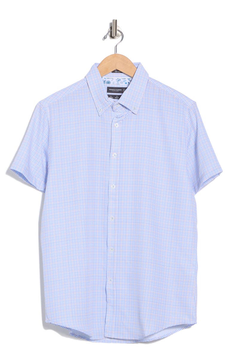 DENIM AND FLOWER Short Sleeve Button-Up Shirt, Alternate, color, Light Blue