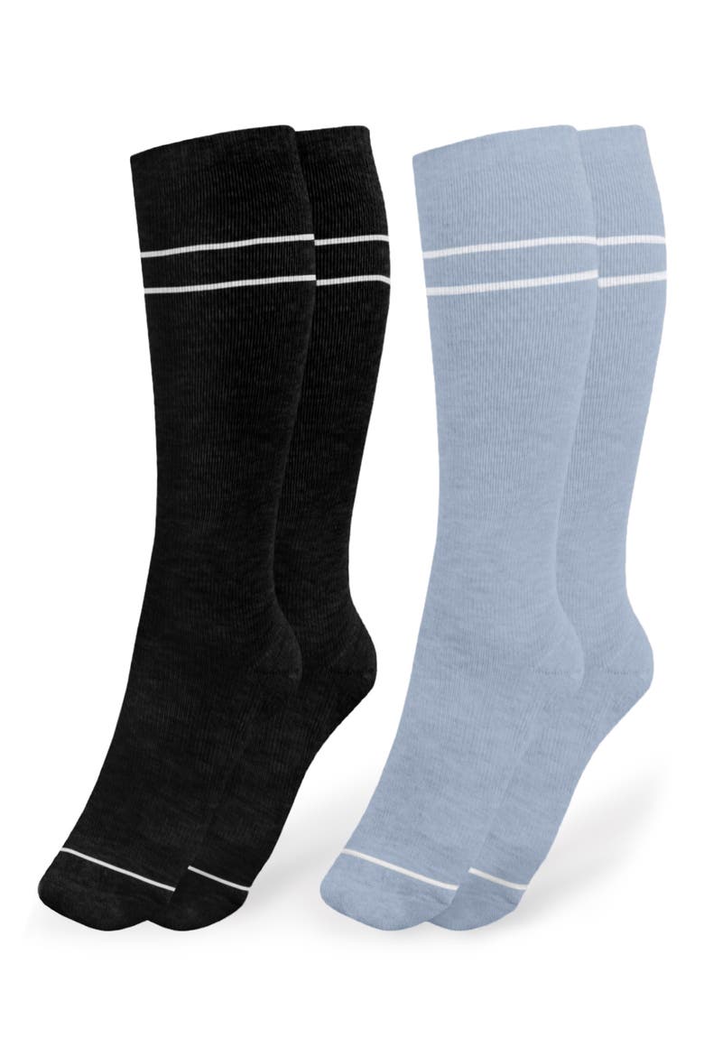 Premium Compression Knee High Maternity Socks, Main, color, STONE BLUE/ BLACK