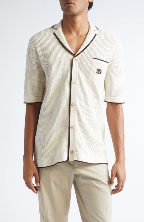 Logo Embroidered Pointelle Knit Camp Shirt