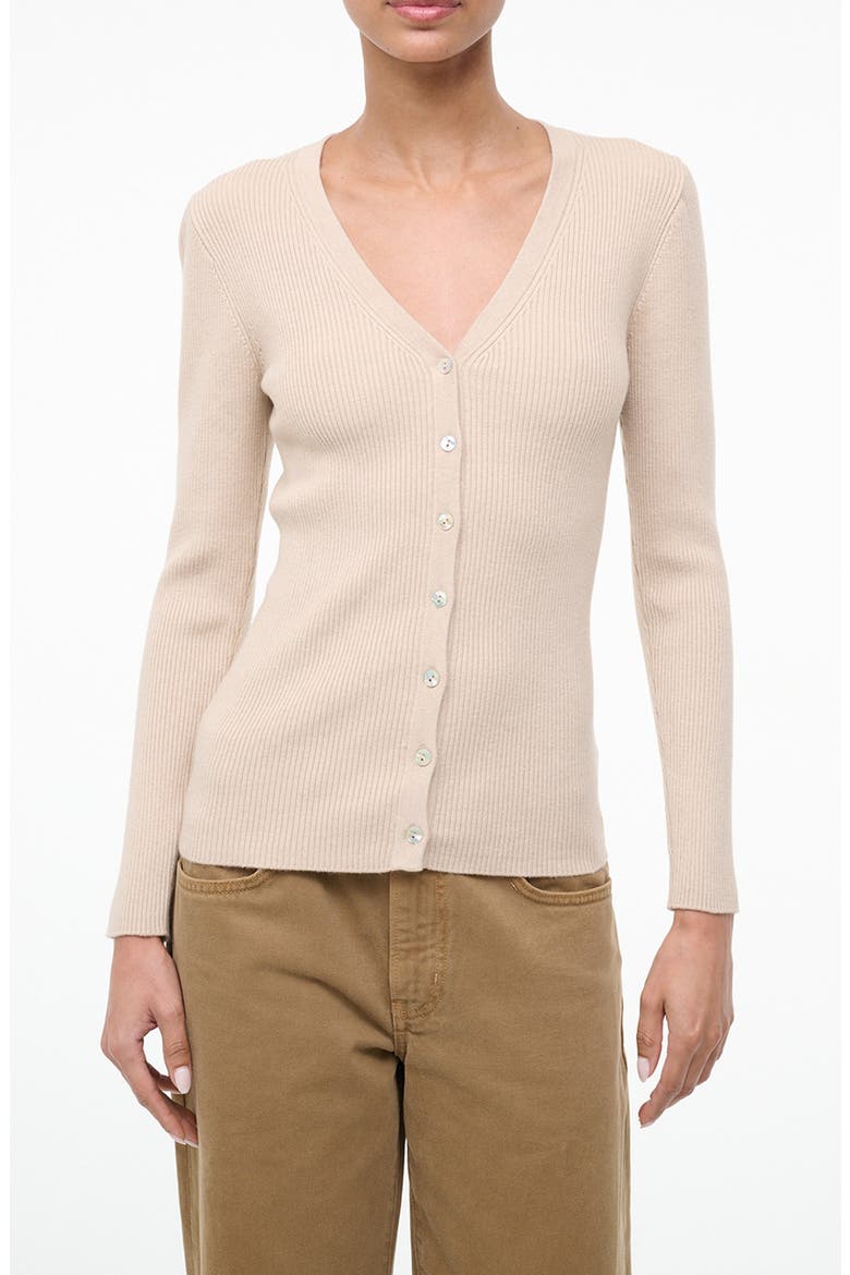 Cargo Wool & Cotton Rib Cardigan, Main, color, FAWN