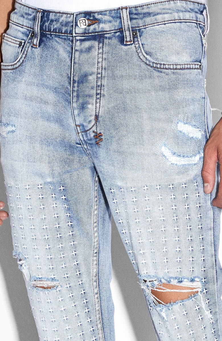 Ksubi Chitch Enjoy Trashed Ripped Slim Fit Tapered Leg Jeans, Alternate, color, 
