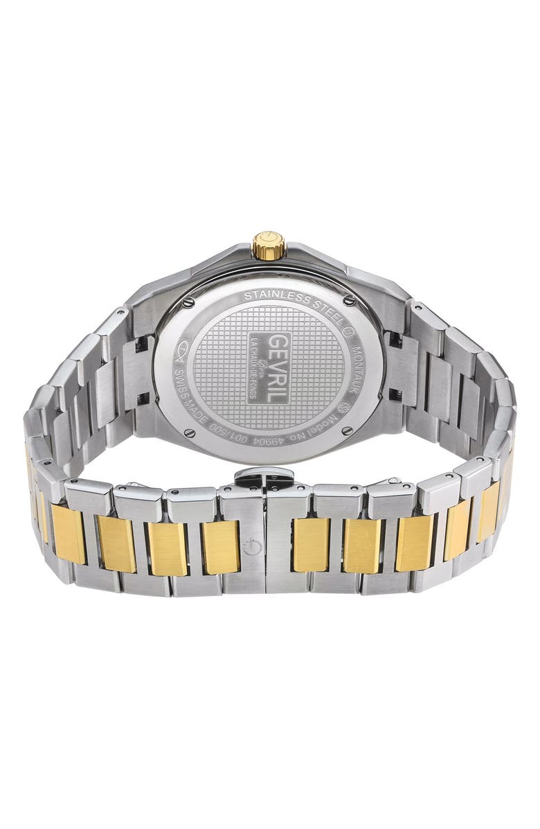 GEVRIL Montauk Stainless Steel Bracelet Watch, 40mm, Alternate, color, Silver/ Yellow Gold