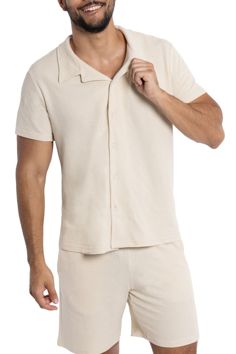 Relaxed Cotton & Hemp Button-Down Polo, Alternate, color, STONE